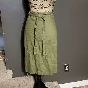 Catherine Malandrino, Size 14, Olive Green, Linen, Midi Skirt
